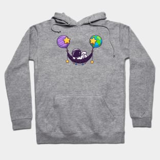 Cute Astronaut Sleeping On Space Swing Planet Cartoon Hoodie